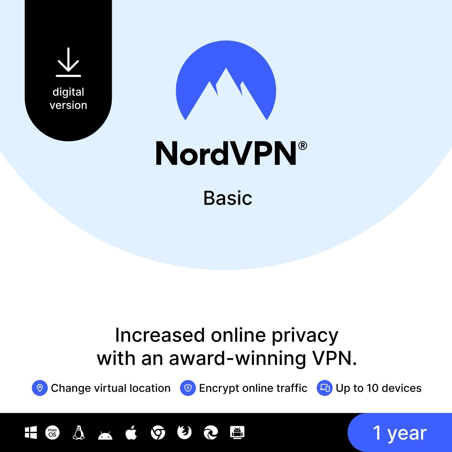 NordVPN Basic, 10 Devices, 1-Year, Premium Software, Digital Code - Surprising Speed Tested