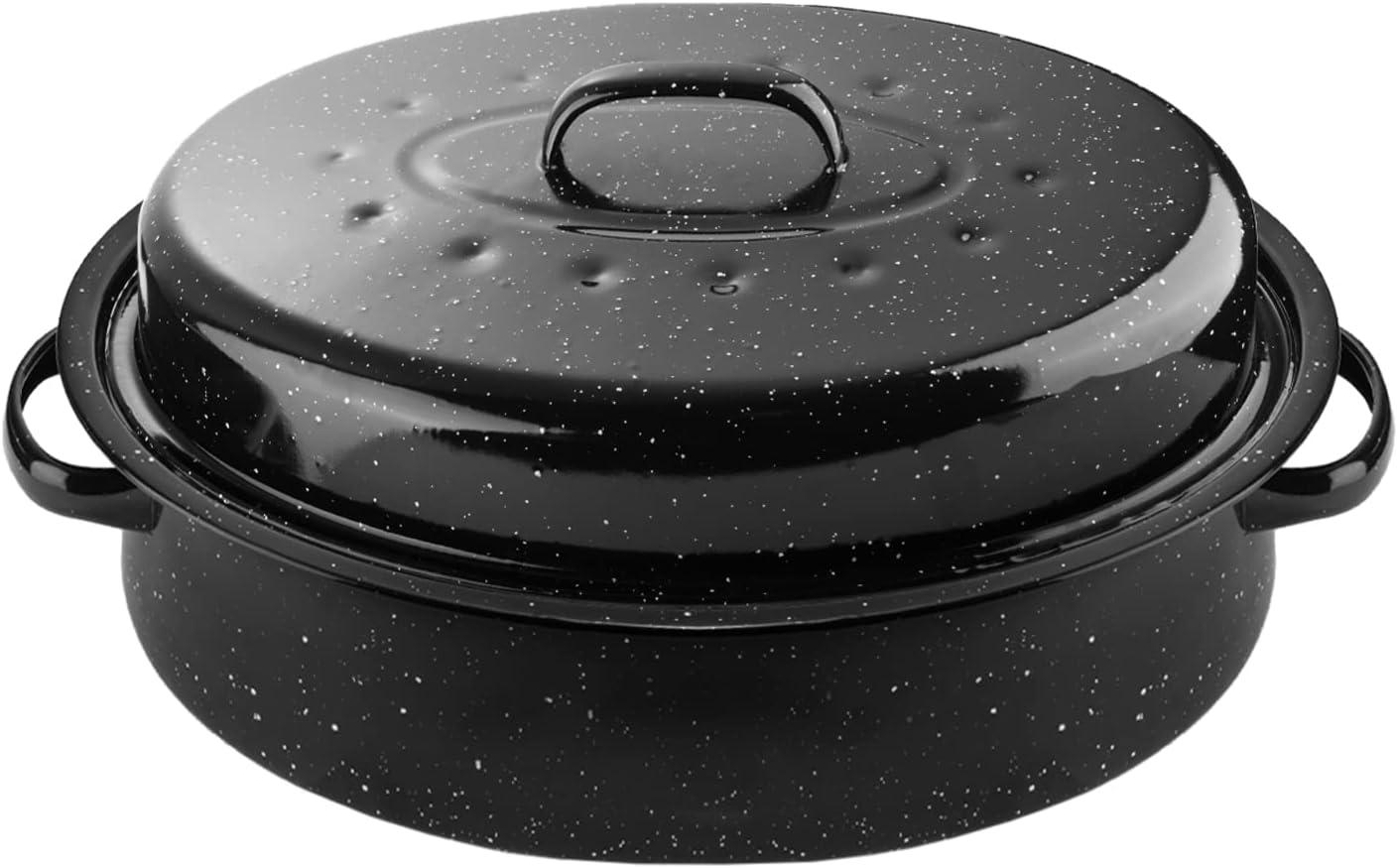 18Inch Roasting Pan Showdown: Tested Enamel Steel vs. Black Covered Lid - Turkey Fit?