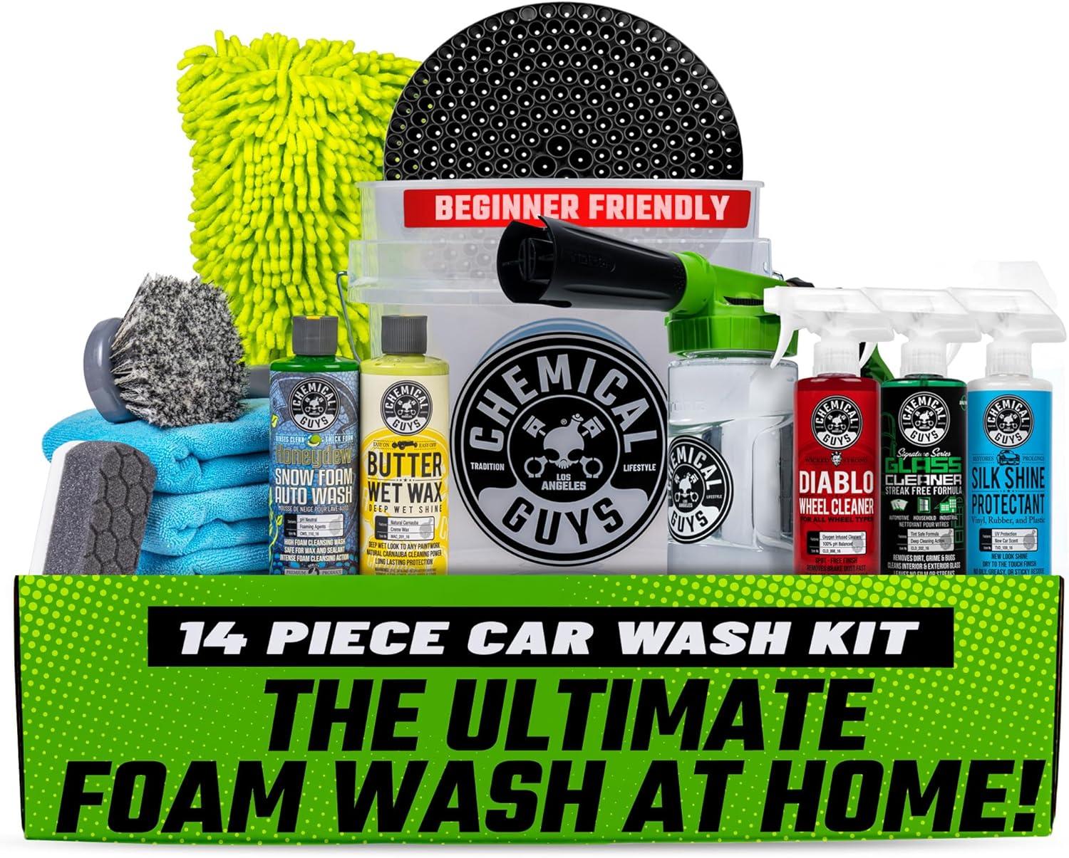 Surprising Car Care Showdown: Foam Gun, Bucket, & 5x 16 oz Chemicals (Works w/Garden Hose) - Gift for DIYers