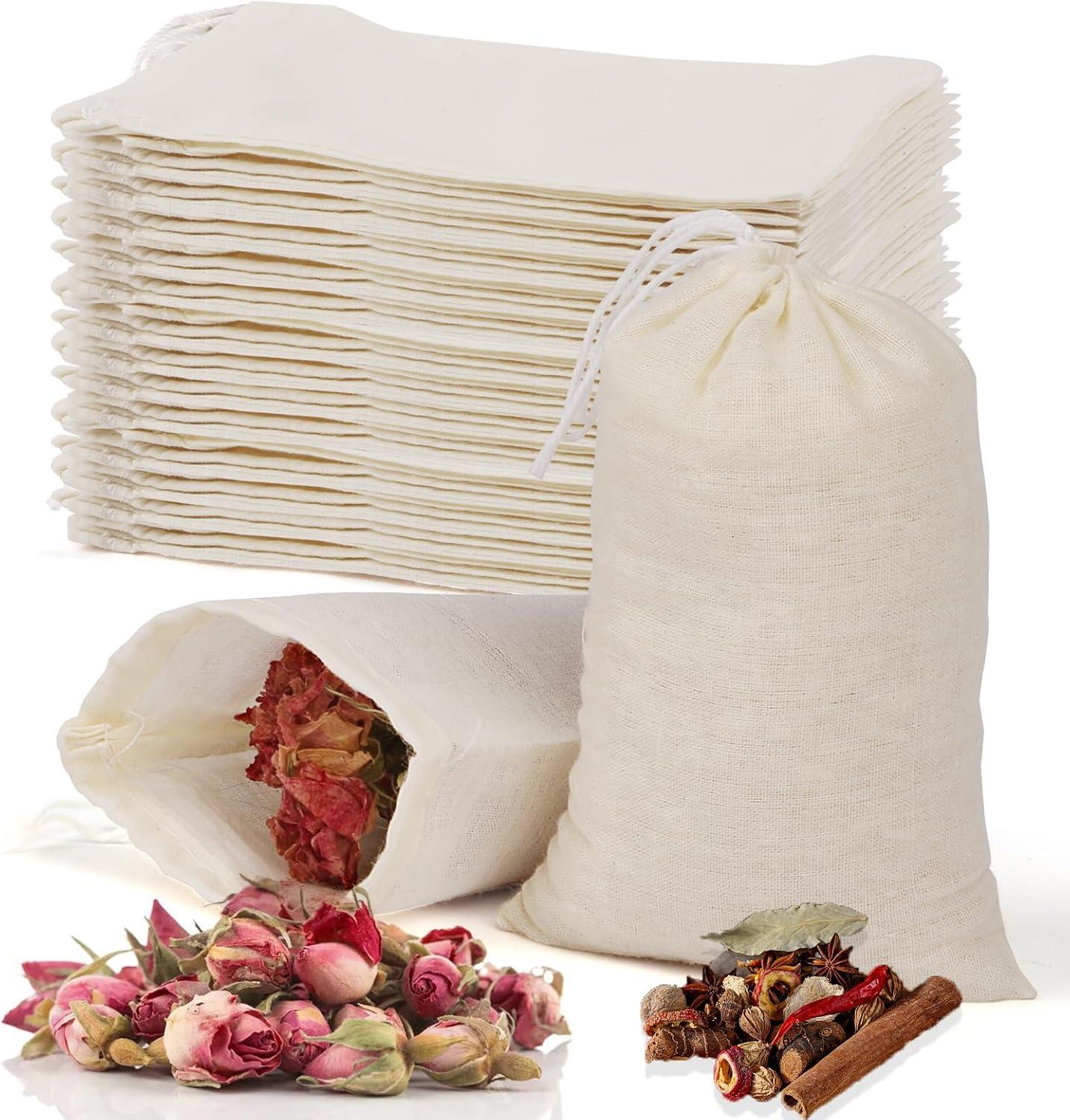 Surprising Showdown: 60-Piece Spice, Natural Muslin, Tea Reuse, Straining, Unbleached Herb Bags in Kitchen Essentials