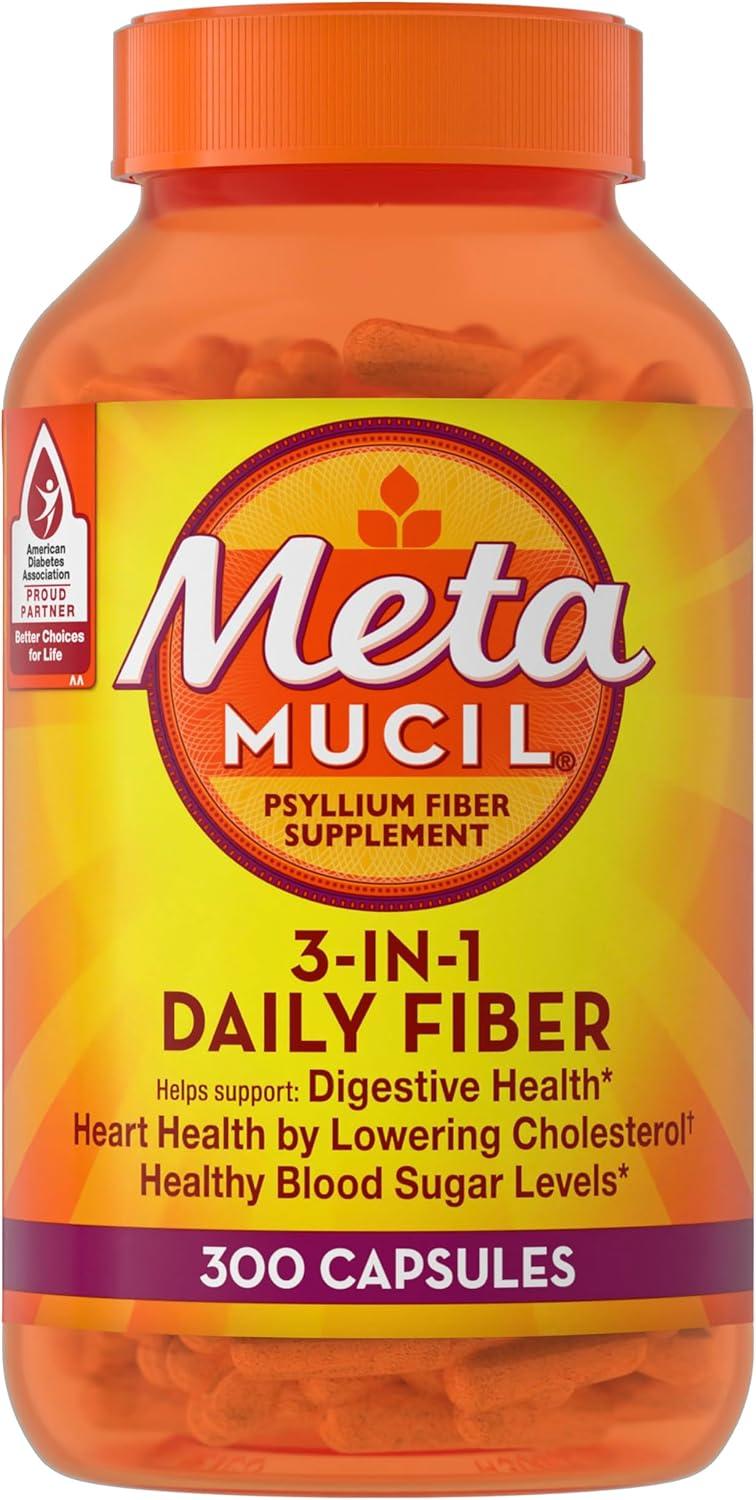 Metamucil: 3-in-1 Fiber, 300ct Capsules, Plant-Based-Tested for Digestive