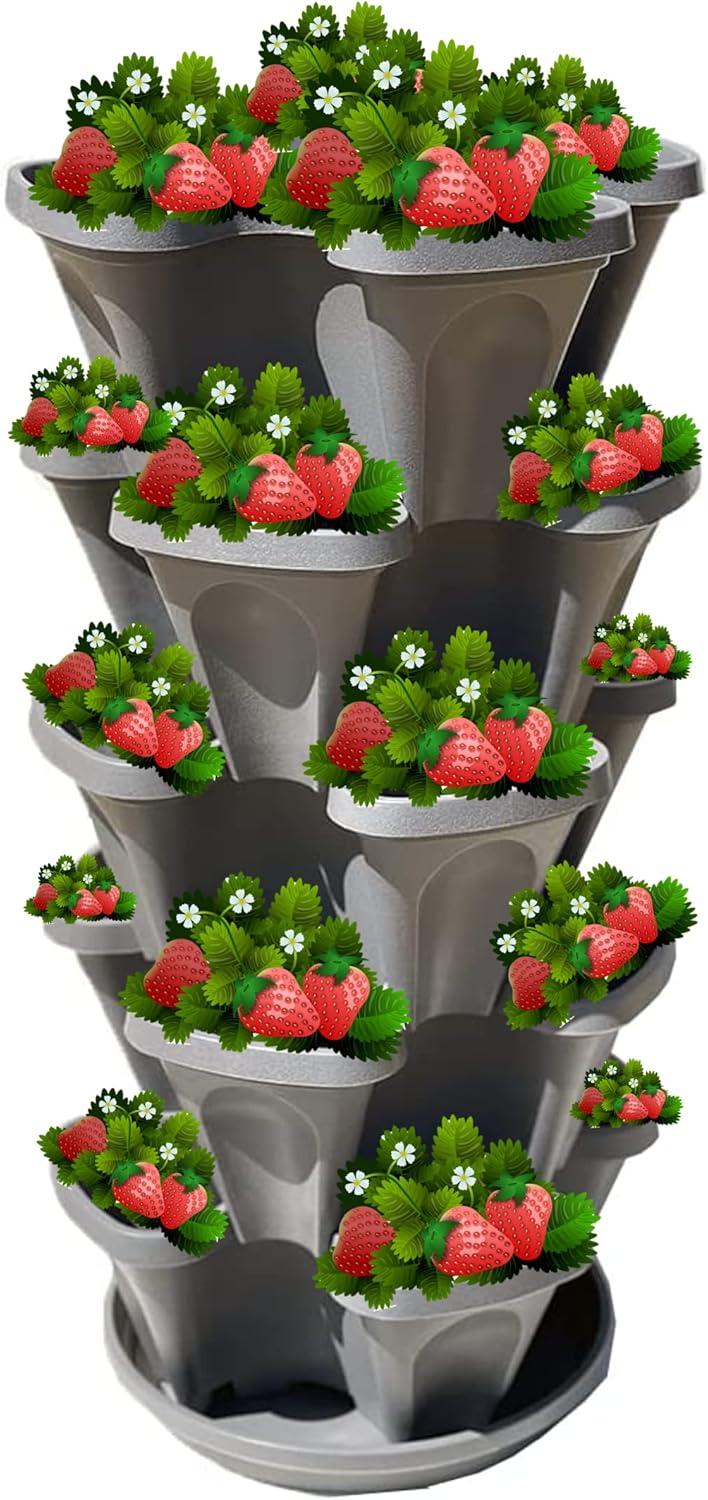 5-Tier Stackable Garden vs. Single: 24 Quart, Drip Saucer Tested for Indoor/Outdoor